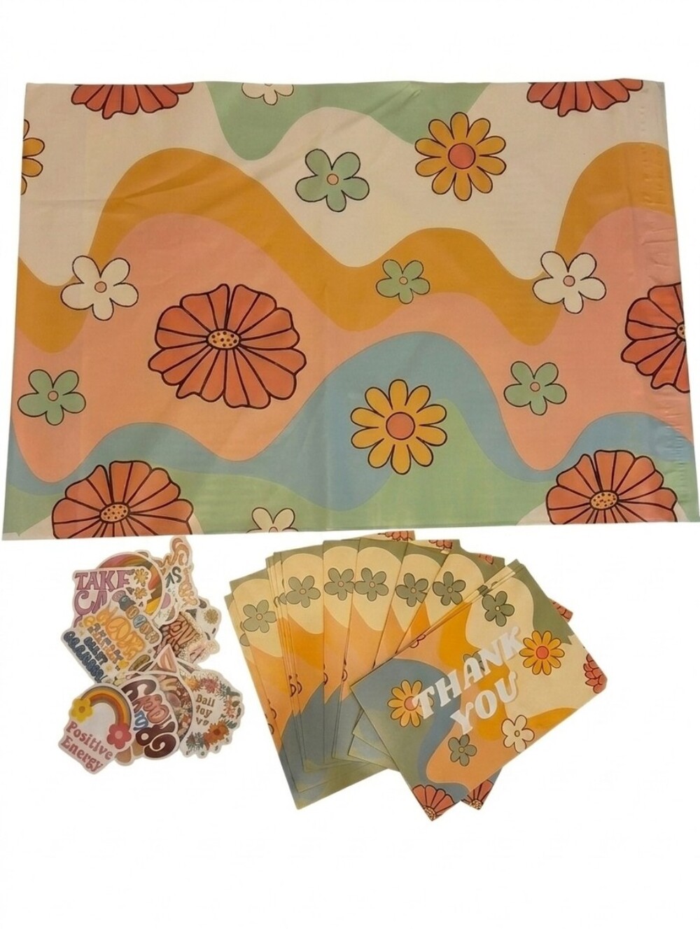 Poly Mailers 20 (14.5x19x4) Floral Retro & 20 (4x6) Thank You Cards+ 20 Stickers
